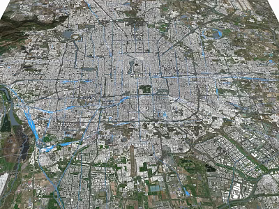 Comprehensive Aerial Planning of Urban Area with Road Networks River Systems and Green Spaces 3d model