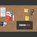 Corkboard Display Board With Pinned Notes Papers And Coming Soon Poster
