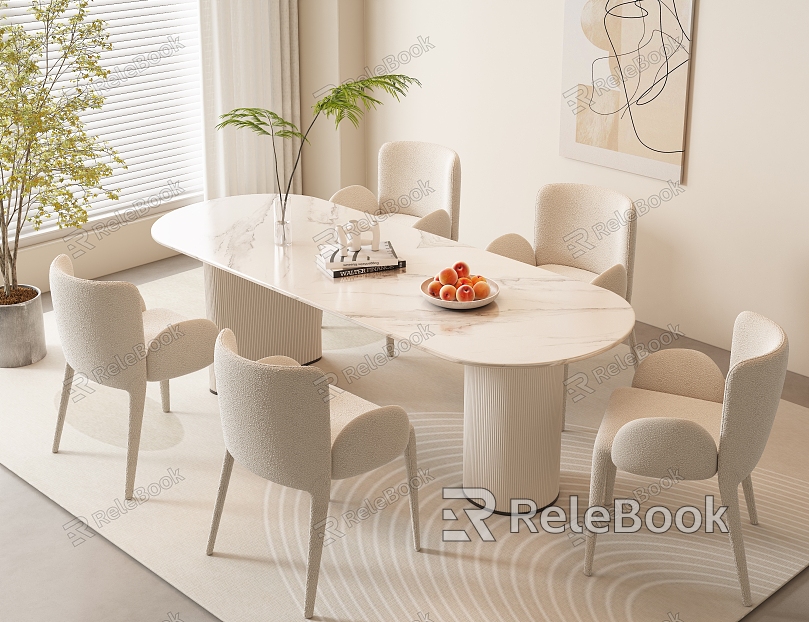 Modern Cream Style Dining Table and Chair Combination Dining Chair Lamb Fleece Dining Chair Rock Dining Table Rectangular Dining Table model