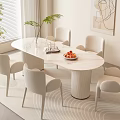 Modern Cream Style Dining Table and Chair Combination Dining Chair Lamb Fleece Dining Chair Rock Dining Table Rectangular Dining Table 3d model