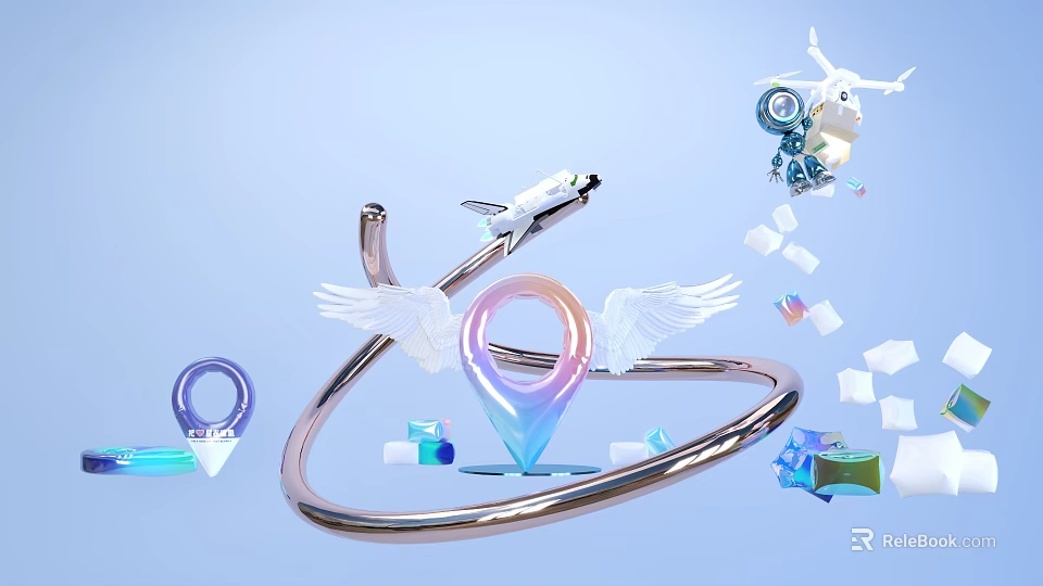 Inflatable Model With Wings Location Pin Metallic Ring And Geometric Shapes 3d model 
