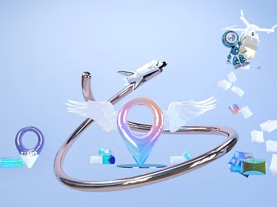 Inflatable Model With Wings Location Pin Metallic Ring And Geometric Shapes 3d model