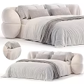 Elegant Double Bed With White Bed Sheets Quilted Pillows And Round Headboard In Modern Style