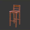 Orange Wooden Bar Stool With Backrest And Four Legs For Kitchen Use