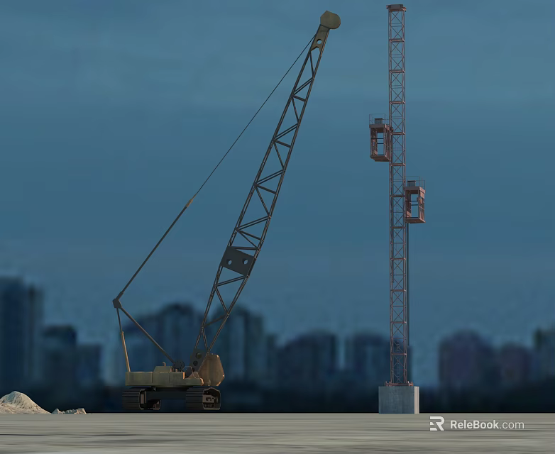 Heavy Duty Utility Vehicle Crane Operating At Urban Construction Site With Tower Structure 3d model 