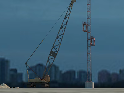 Heavy Duty Utility Vehicle Crane Operating At Urban Construction Site With Tower Structure 3d model