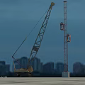 Heavy Duty Utility Vehicle Crane Operating At Urban Construction Site With Tower Structure