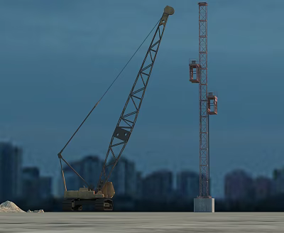 Heavy Duty Utility Vehicle Crane Operating At Urban Construction Site With Tower Structure 3d model
