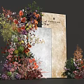 Floral Installation With Vibrant Red Orange Purple Flowers And Branded Signboards On Beige White Panels