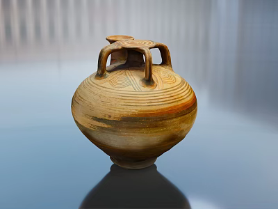 Traditional Earthenware Clay Pot With Spiral Carving And Decorative Handles 3d model