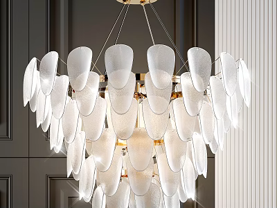 Modern Elegant Chandelier With White Translucent Glass Shades And Gold Metal Frame 3d model