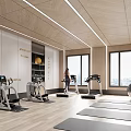 Bright Modern Fitness Studio With Treadmills Exercise Bikes And Yoga Mats On Wooden Flooring