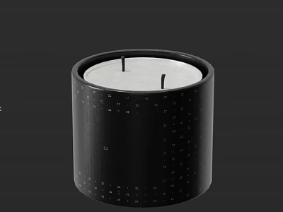 Elegant Black Cylindrical Luxury Perfume Cosmetic Candle Container With Small Square Patterns And White Center 3d model
