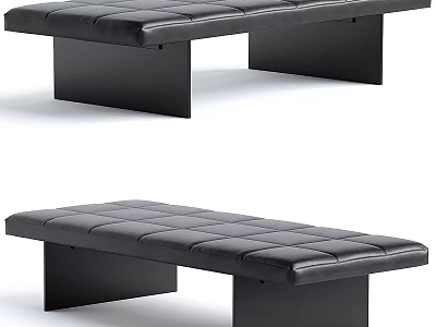 Modern Minimalist Black Leather Sofa Bench with Tufted Seat Surface and Sturdy Black Legs 3d model