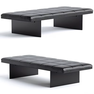 Modern Minimalist Black Leather Sofa Bench with Tufted Seat Surface and Sturdy Black Legs 3d model