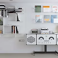 Modern White Interior With Wall Mounted Cabinets Books Green Plant And Lamp