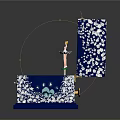 Blue Jewelry Box Interior With White Floral Patterns Ballet Dancer Figurine Mirror And Velvet Lining