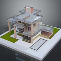 Modern Multi Level Building With Flat Roof Terrace Balcony Lawn And Stone Steps