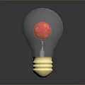 Transparent Light Bulb With Red Glowing Sphere And Yellow Base On Gray Background