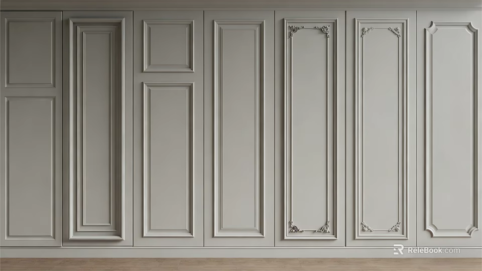 Grey Wall Decorative Panel Design With Various Line Patterns And Ornate Details 3d model 