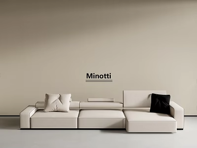 Minotti Modern White L shaped Sofa Set with Cushions and Neutral Background 3d model