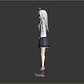 Anime Style 3D Game Character With Silver Hair White Top Purple Skirt And Pink Shoes