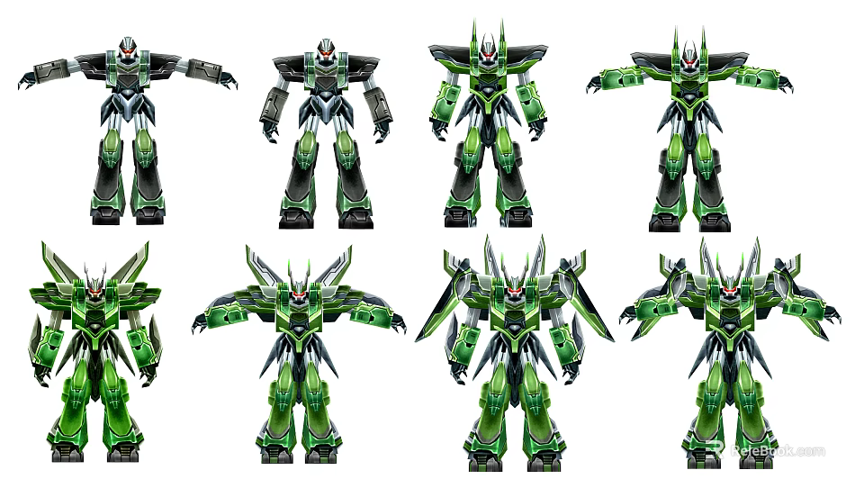 Smart Machines Green And Black Robot Models In Various Poses 3d model