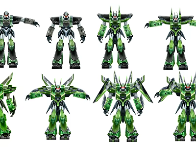 Smart Machines Green And Black Robot Models In Various Poses 3d model