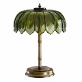 Elegant Petal Shaped Green Glass Table Lamp With Golden Pole And Base