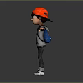3D Animated Character Wearing Red Cap Glasses Gray Hoodie With Arms Outstretched On Dark Background