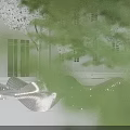 Modern Wavy Metallic Landscape Seat In Outdoor Plaza With Buildings And Trees