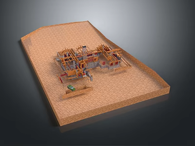 Detailed Architectural Model of House with Wooden Frame Structure on Base 3d model