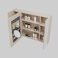 Modern Wall Mounted Bathroom Cabinet With Round Mirror And Skincare Storage Shelves