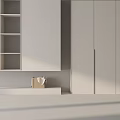 Modern Minimalist White Bookcase Interior Design With Open Multiple Shelves And Side Cabinets 3d model