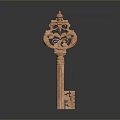 Ornate Golden Decorative Key With Intricate Carvings And Sleek Surface Reflection