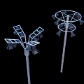 Outdoor Street Lights With Multiple Light Heads And Silver Metal Poles Design