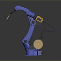 Blue Robotic Arm Game Movie Character Featuring Yellow Tools And Metallic Design