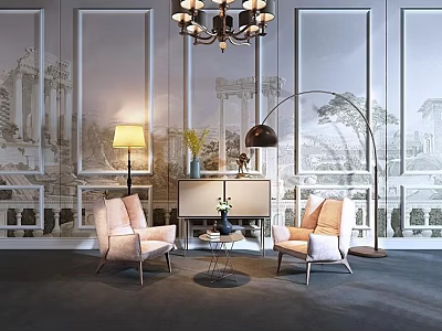 Modern Casual Sofa Set In Living Room With Coffee Table And Floor Lamp 3d model