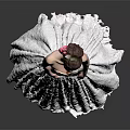 Woman In Strapless White Wedding Dress With Flower Hair Accessory On Gray Background