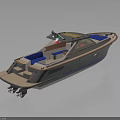 Sleek Modern Yacht With Blue Seats Wooden Deck And Stylish Exterior On Water