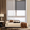 Elegant White Chaise Lounge In Modern Living Room With Brown Throw Blanket And Window Blinds