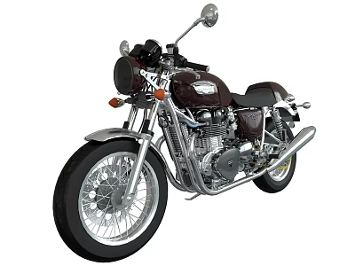 Vintage Brown Motorcycle with Round Headlight Chrome Details Spoked Wheels and Black Seat 3d model