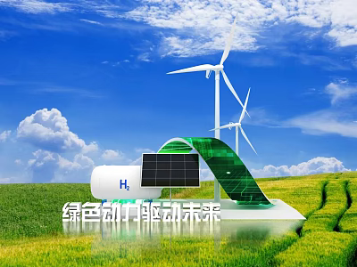 Green Energy Check in Spot with Wind Turbines Solar Panels Green Grassland and Blue Sky 3d model