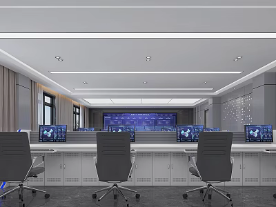 Modern Monitoring Room Featuring Multiple Monitor Screens Control Consoles And Ergonomic Chairs 3d model