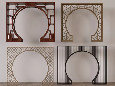 Chinese Style Room Dividers With Round Carved Patterns And Decorative Designs 3d model