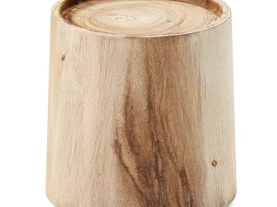 Natural Wooden Single Chair With Cylindrical Shape And Rustic Wood Grain 3d model