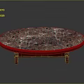 Round Coffee Table With Red Patterned Marble Top And Sturdy Red Base 3d model