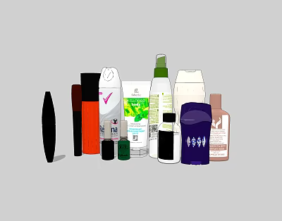 Assorted Bathroom Accessories Including Personal Care Bottles And Containers In Various Colors For Daily Use 3d model