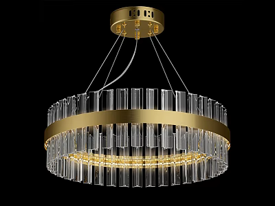 Modern Gold Frame Chandelier With Clear Glass Tubes And Round Lighting Decor 3d model