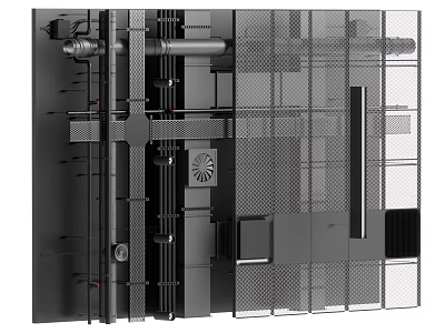 Industrial Ceiling Structure Design With Metal Frames Pipes And Ventilation Grilles 3d model